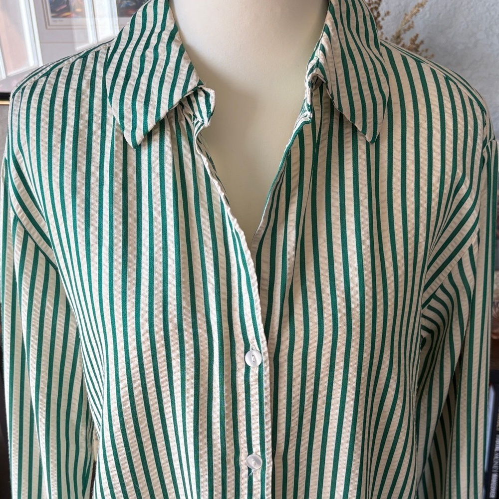 Blenca S Green and‎ Cream Striped Women's Button-Down Shirt - Picture 5 of 9